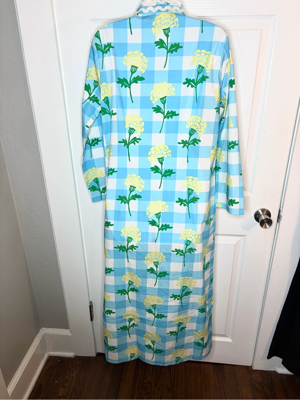 SAIL TO SABLE Long Sleeve Cotton Blue Gingham Floral Print Midi Dress M NWT - Picture 8 of 11